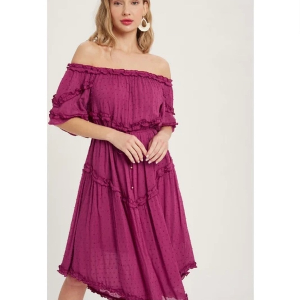 Blu ivy Frill detail off shoulder midi dress size L New with tag - Picture 4 of 8